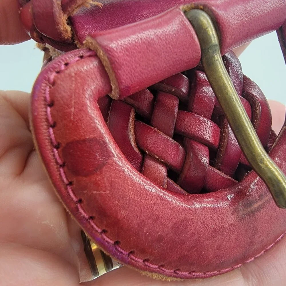 Pair Of 80s Genuine Leather Braided Woven Women's Belts Sz M‎ 37